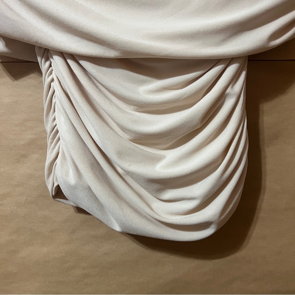 Pixie Market | Riva Ruched Off The Shoulder Top Crepe Jersey Beige Size M - Picture 10 of 12